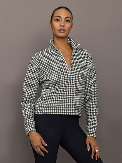 Carbon38 Houndstooth Half Zip - Ivory / Faded Black