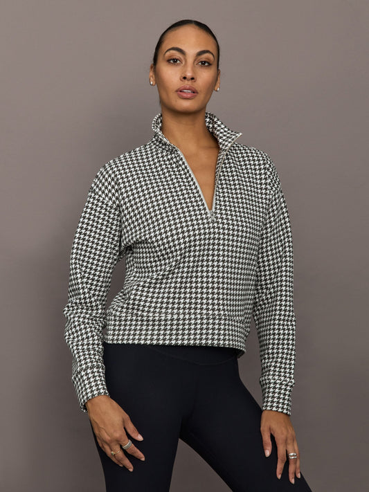 Carbon38 Houndstooth Half Zip - Ivory / Faded Black