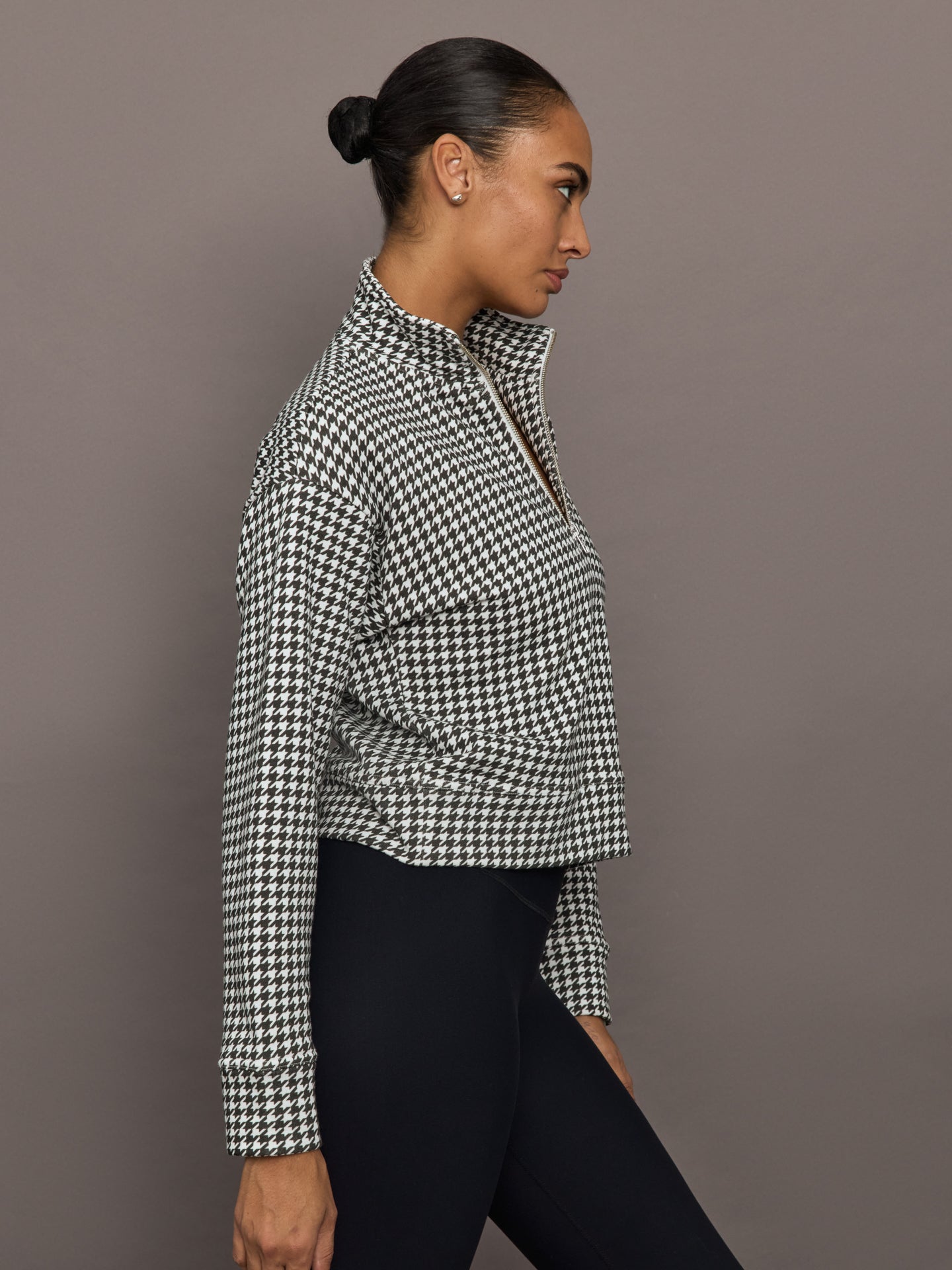 Carbon38 Houndstooth Half Zip - Ivory / Faded Black