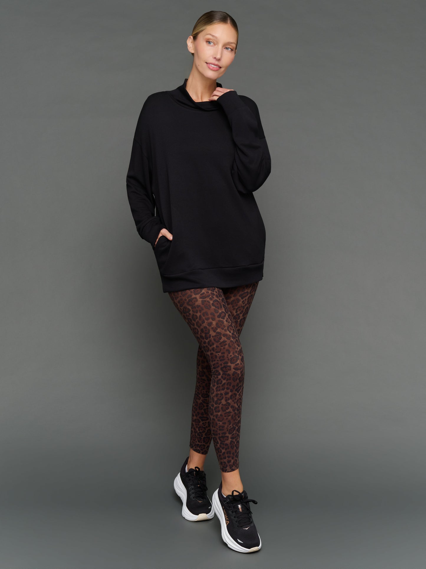 Carbon38 Mock Neck Pullover in Interlock - Black