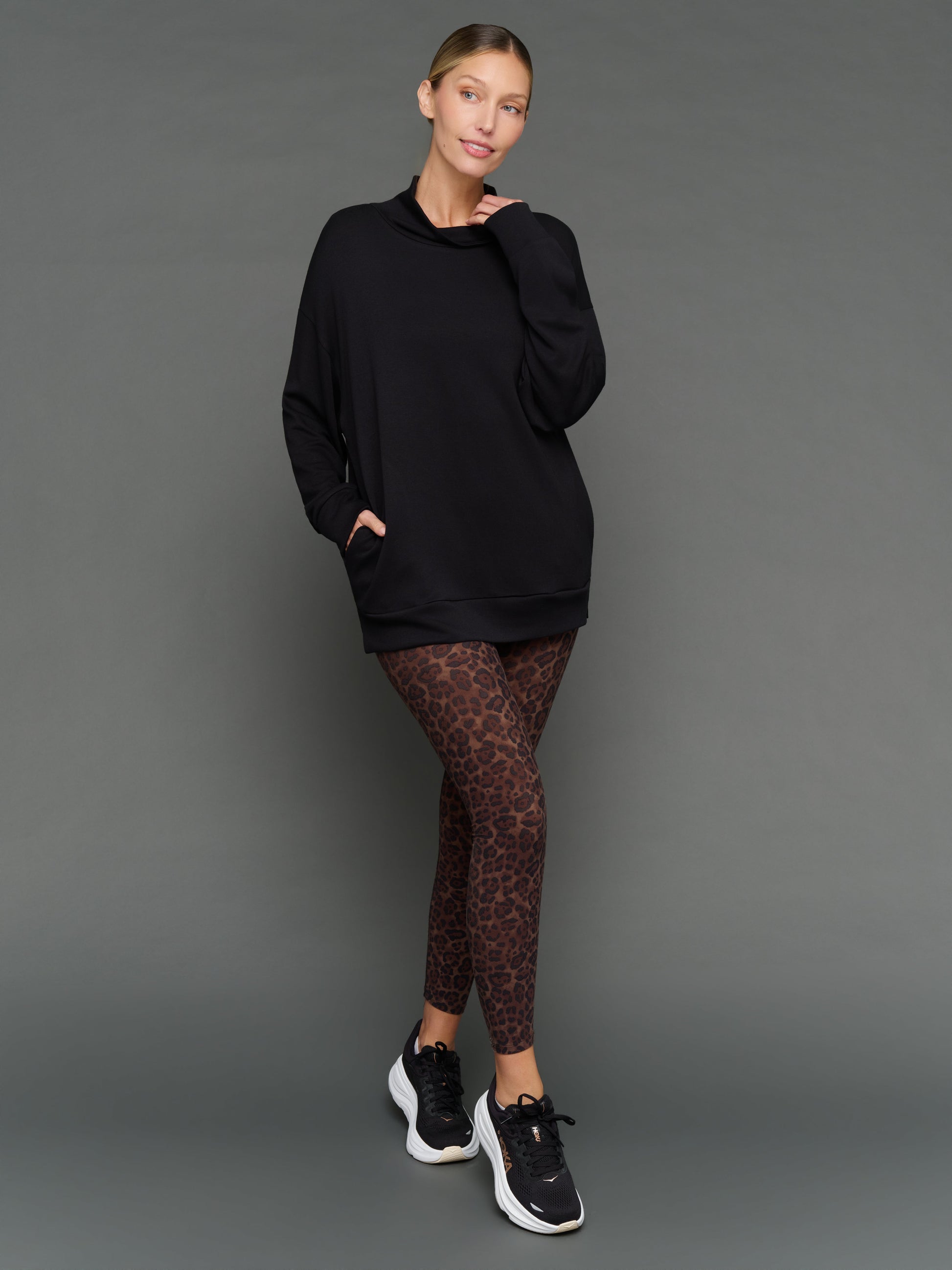 Carbon38 Mock Neck Pullover in Interlock - Black