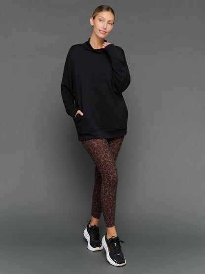Carbon38 Mock Neck Pullover in Interlock - Black