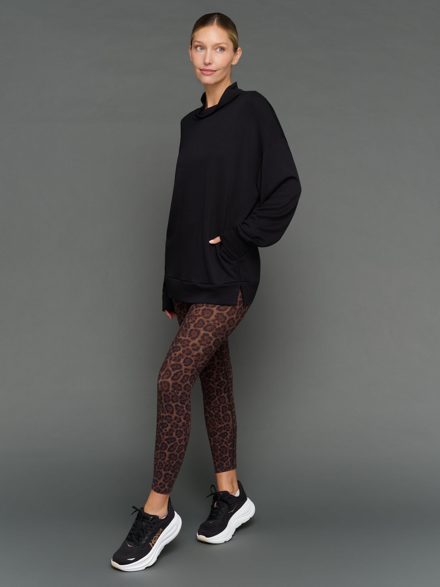Carbon38 Mock Neck Pullover in Interlock - Black