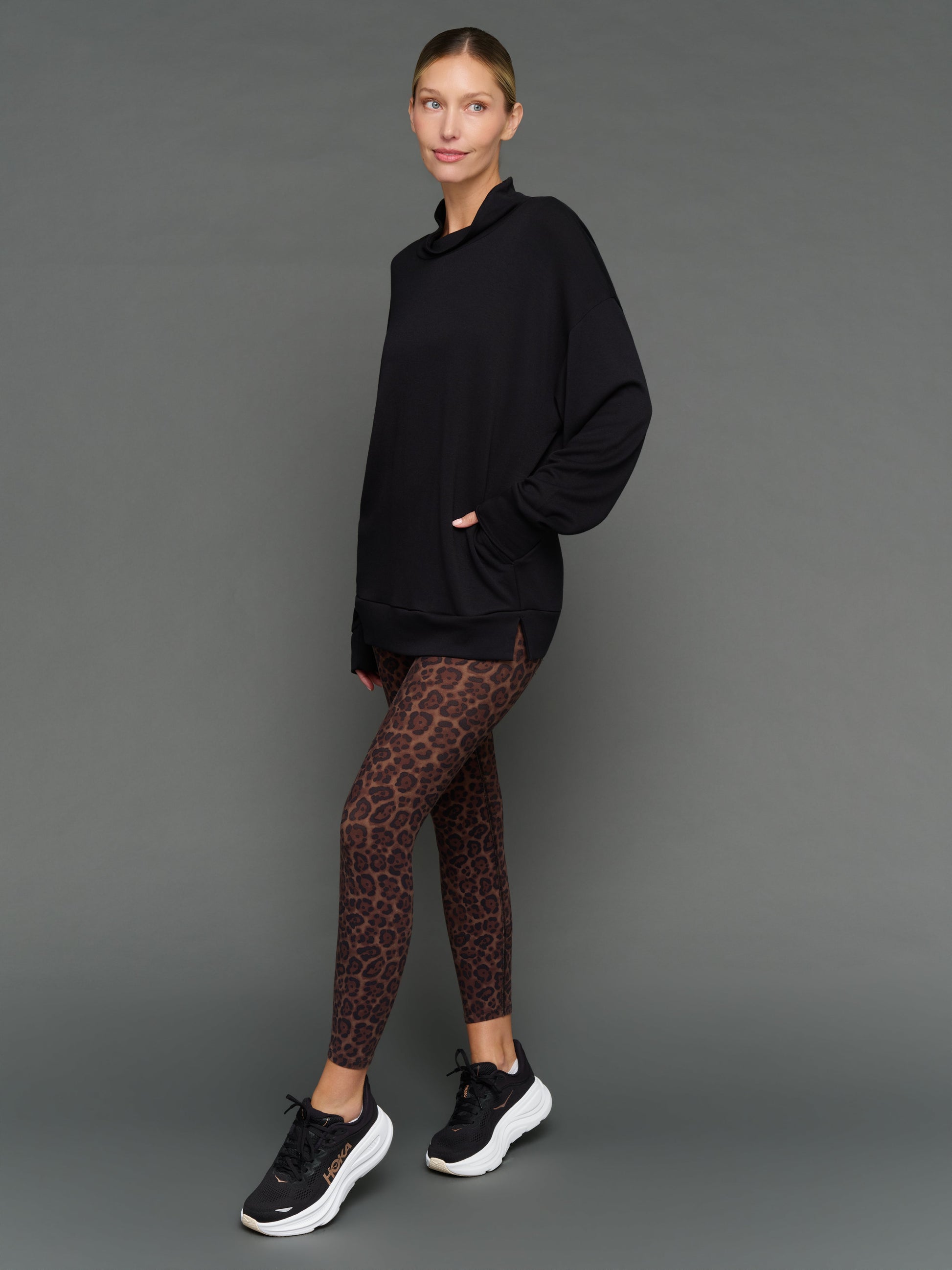 Carbon38 Mock Neck Pullover in Interlock - Black