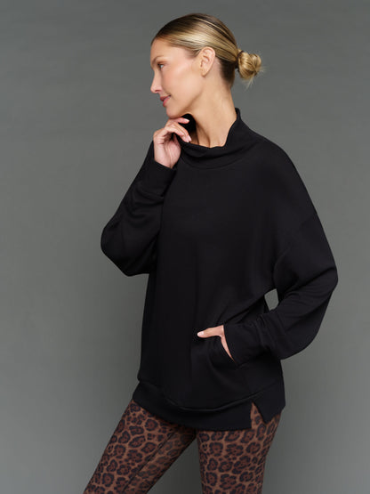 Carbon38 Mock Neck Pullover in Interlock - Black