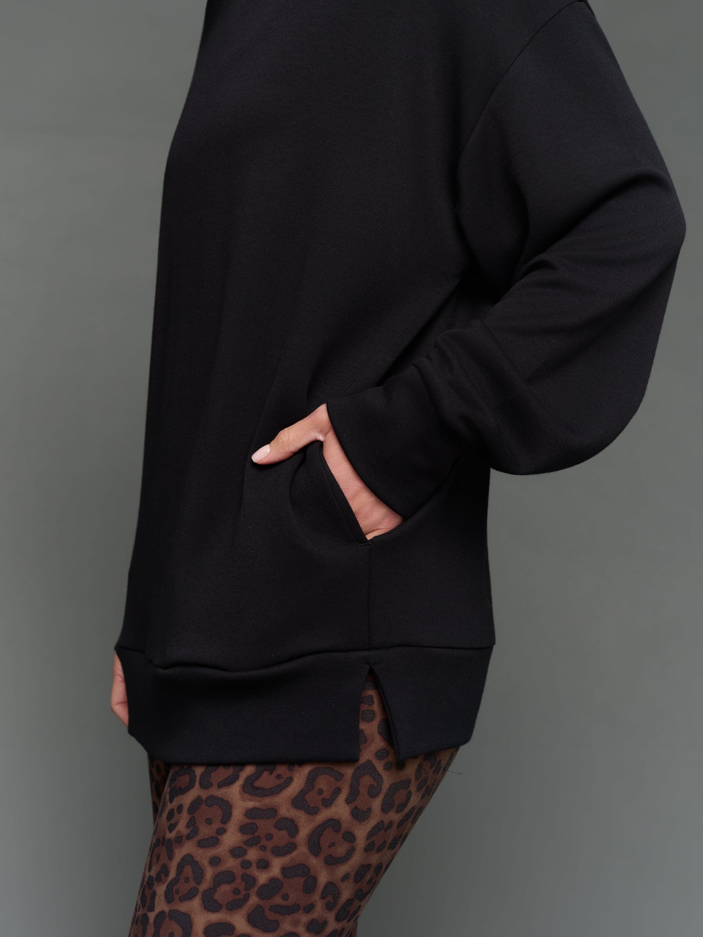Carbon38 Mock Neck Pullover in Interlock - Black