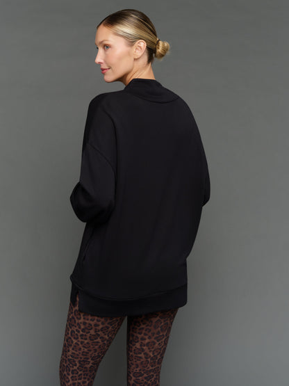 Carbon38 Mock Neck Pullover in Interlock - Black