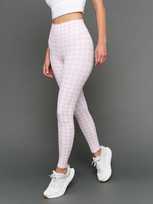 Carbon38 Gingham High Rise Legging in Melt - Pink Gingham