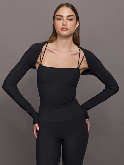 Carbon38 Long Sleeve Active Shrug in Melt - Black