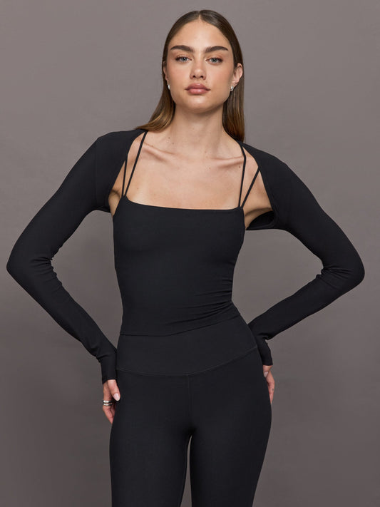 Carbon38 Long Sleeve Active Shrug in Melt - Black