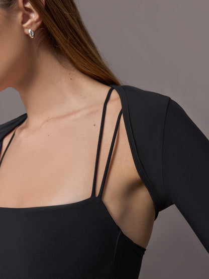 Carbon38 Long Sleeve Active Shrug in Melt - Black