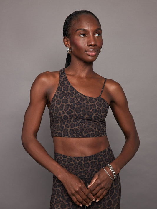 Carbon38 One Shoulder Convertible Bra Top - Leopard Print