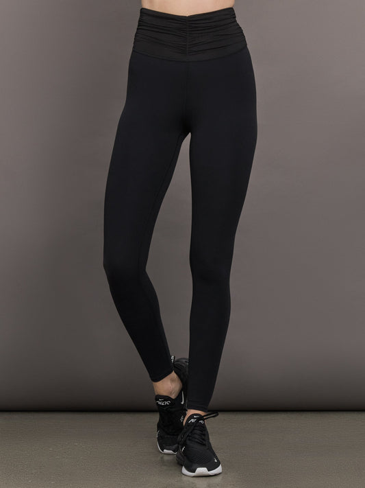 Carbon38 Ruched Mesh Legging in Melt - Black