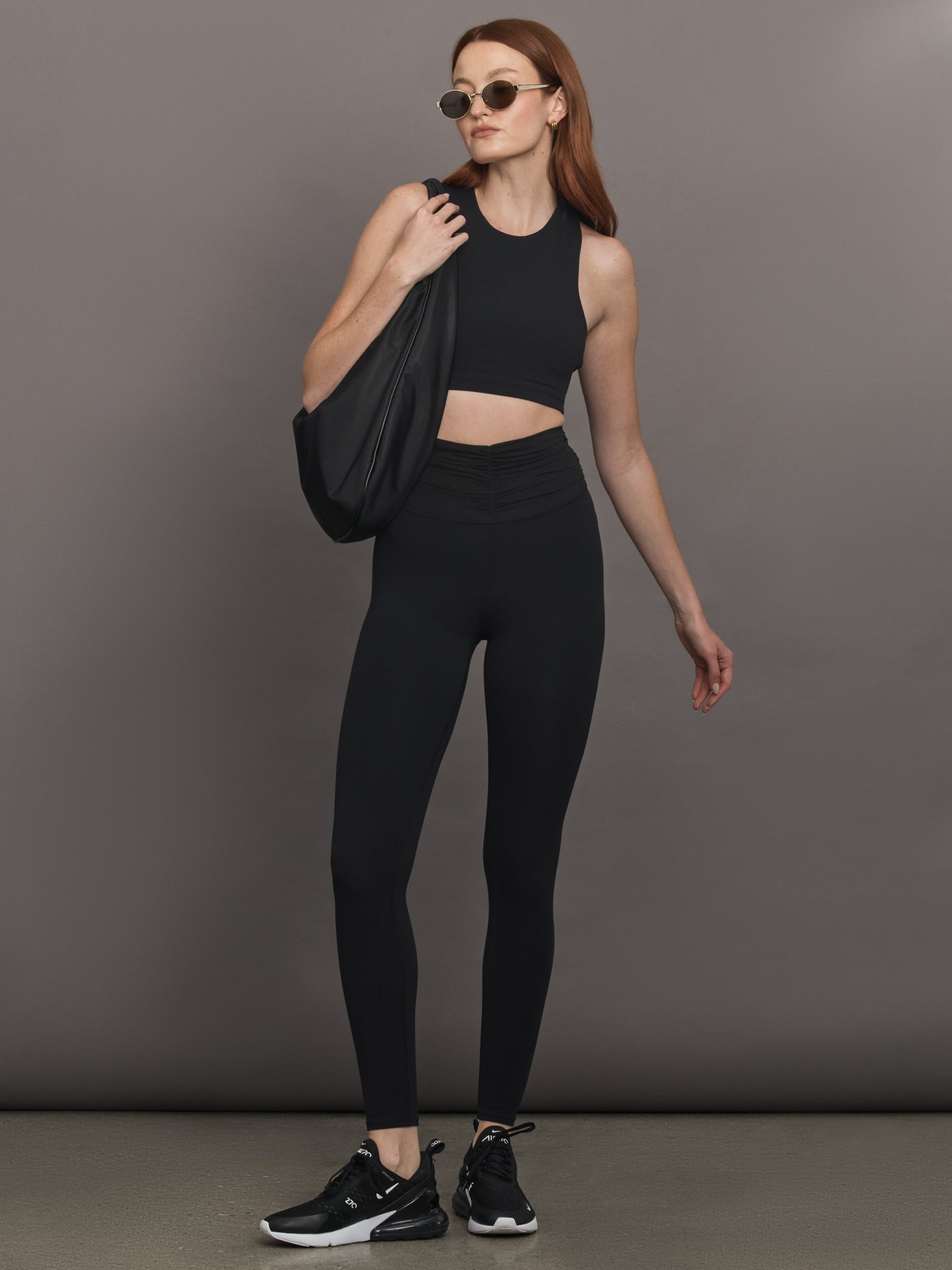 Carbon38 Ruched Mesh Legging in Melt - Black