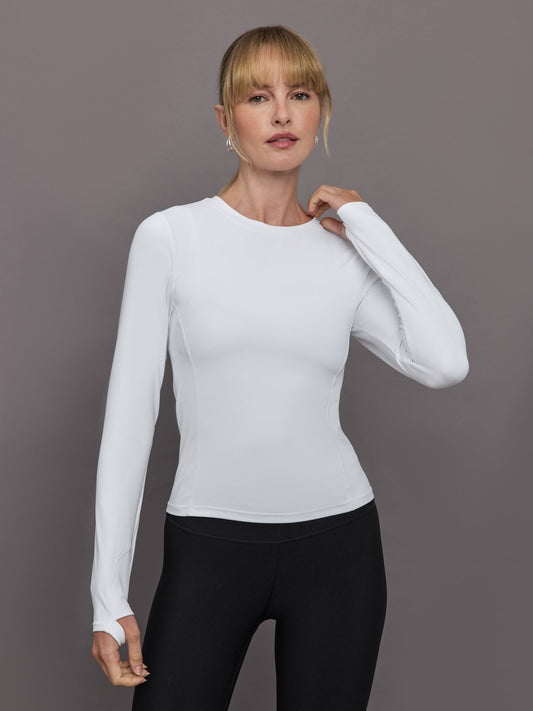 Carbon38 Long Sleeve Crew Neck in Melt - White