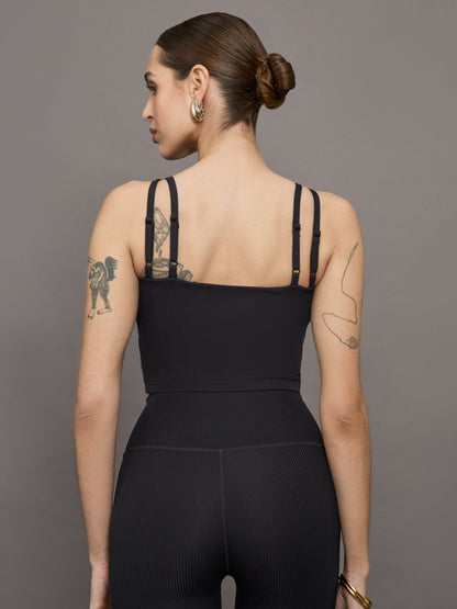 Carbon38 V-Neck Tank in Ribbed Melt - Black