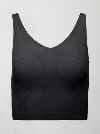 Carbon38 V-Neck Tank in Ribbed Melt - Black
