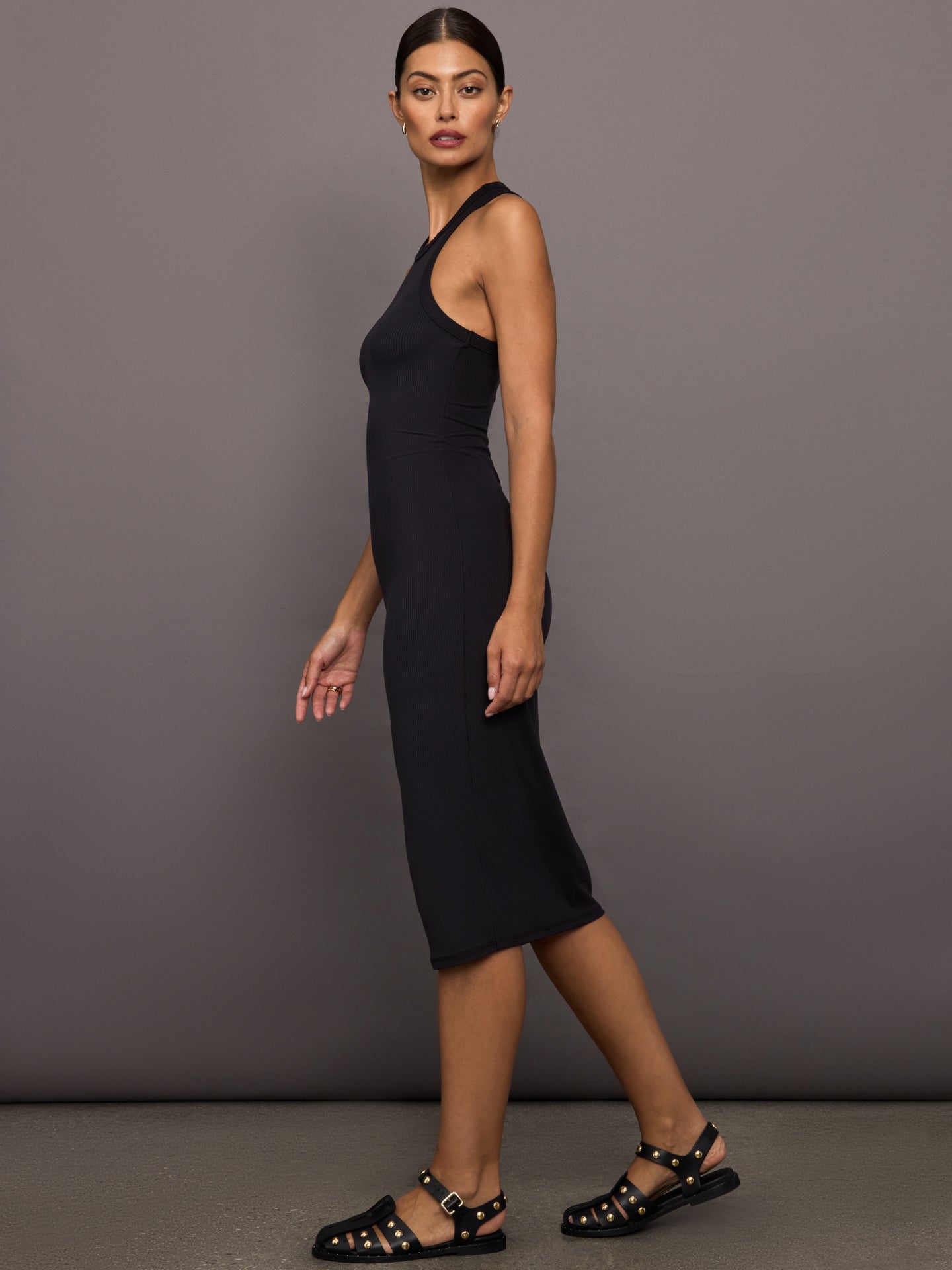 Carbon38 High Neck Tank Dress in Ribbed Melt - Black