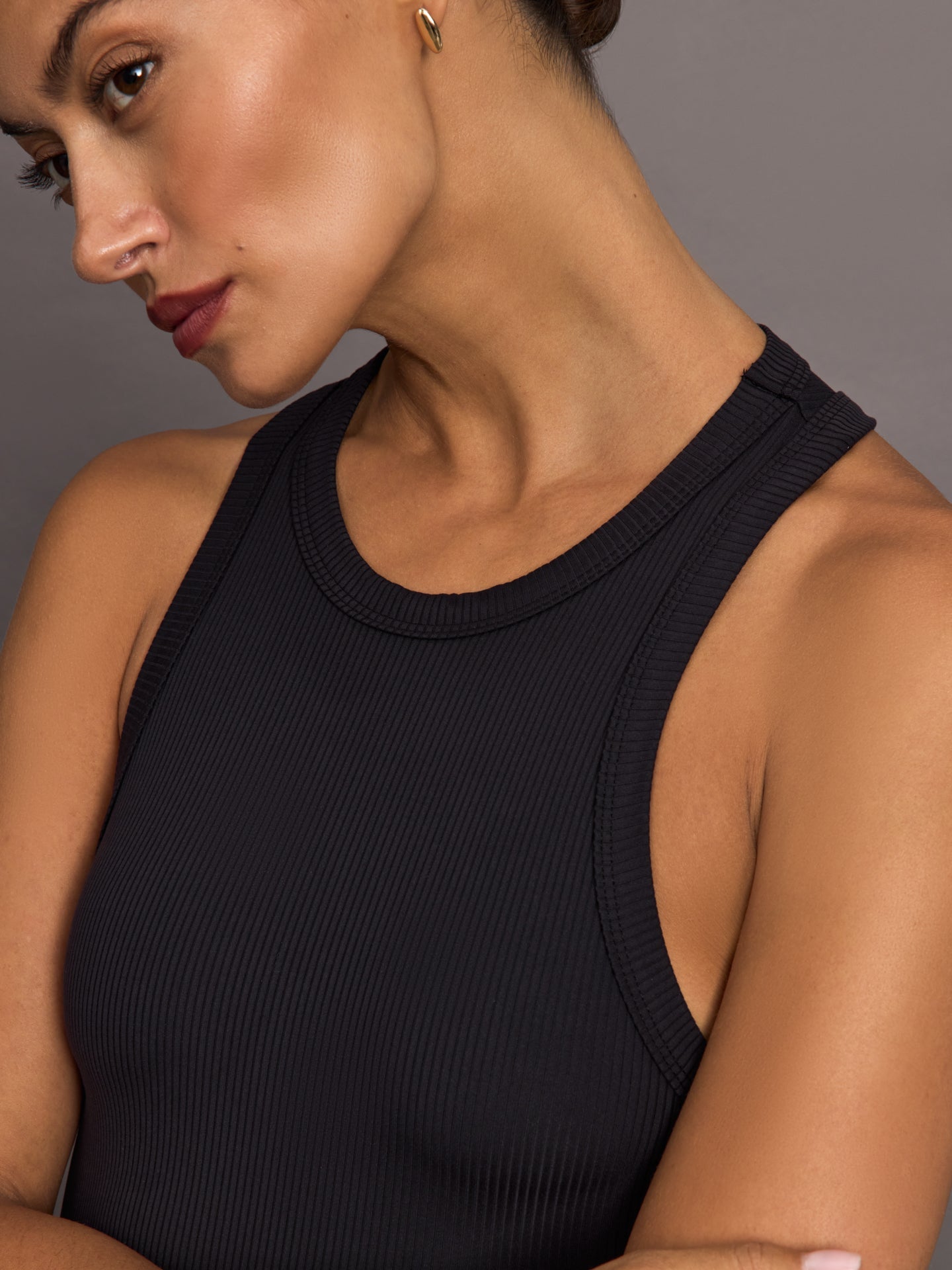 Carbon38 High Neck Tank Dress in Ribbed Melt - Black