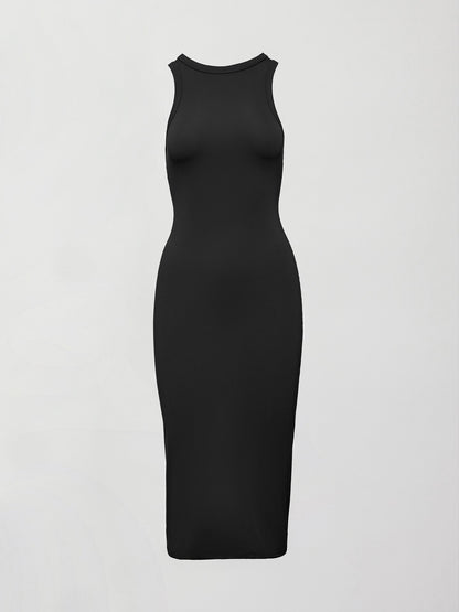 Carbon38 High Neck Tank Dress in Ribbed Melt - Black