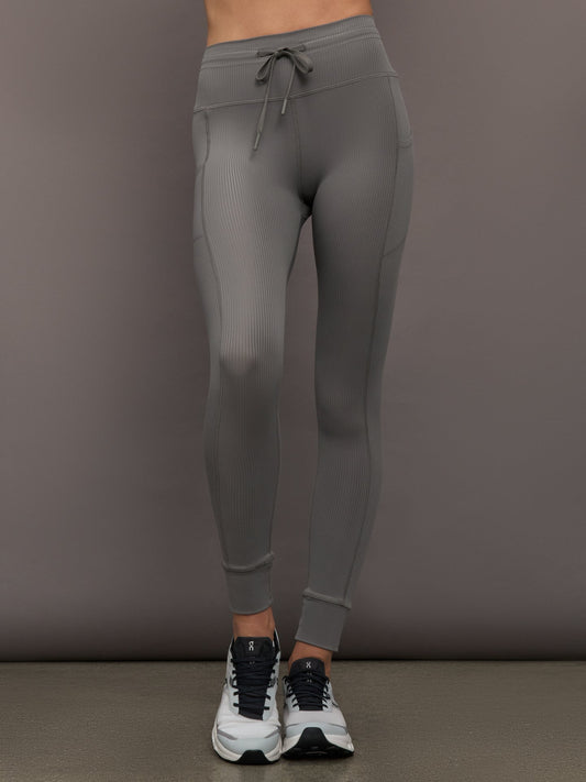 Carbon38 High Rise Pocket Legging in Ribbed Melt - Steel Grey