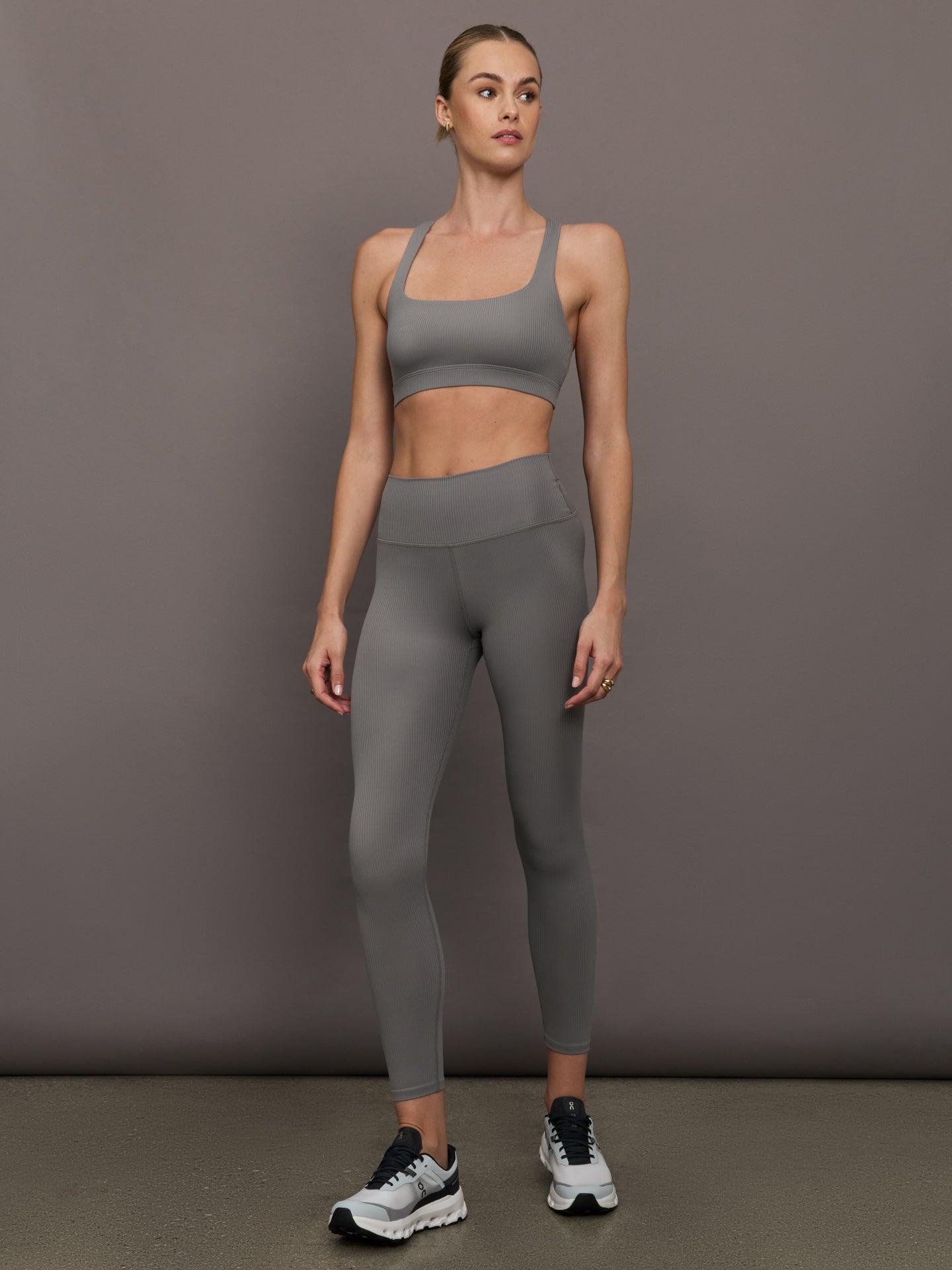 Carbon38 Racerback Bra in Ribbed Melt - Steel Grey