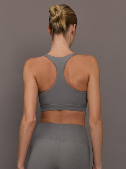 Carbon38 Racerback Bra in Ribbed Melt - Steel Grey