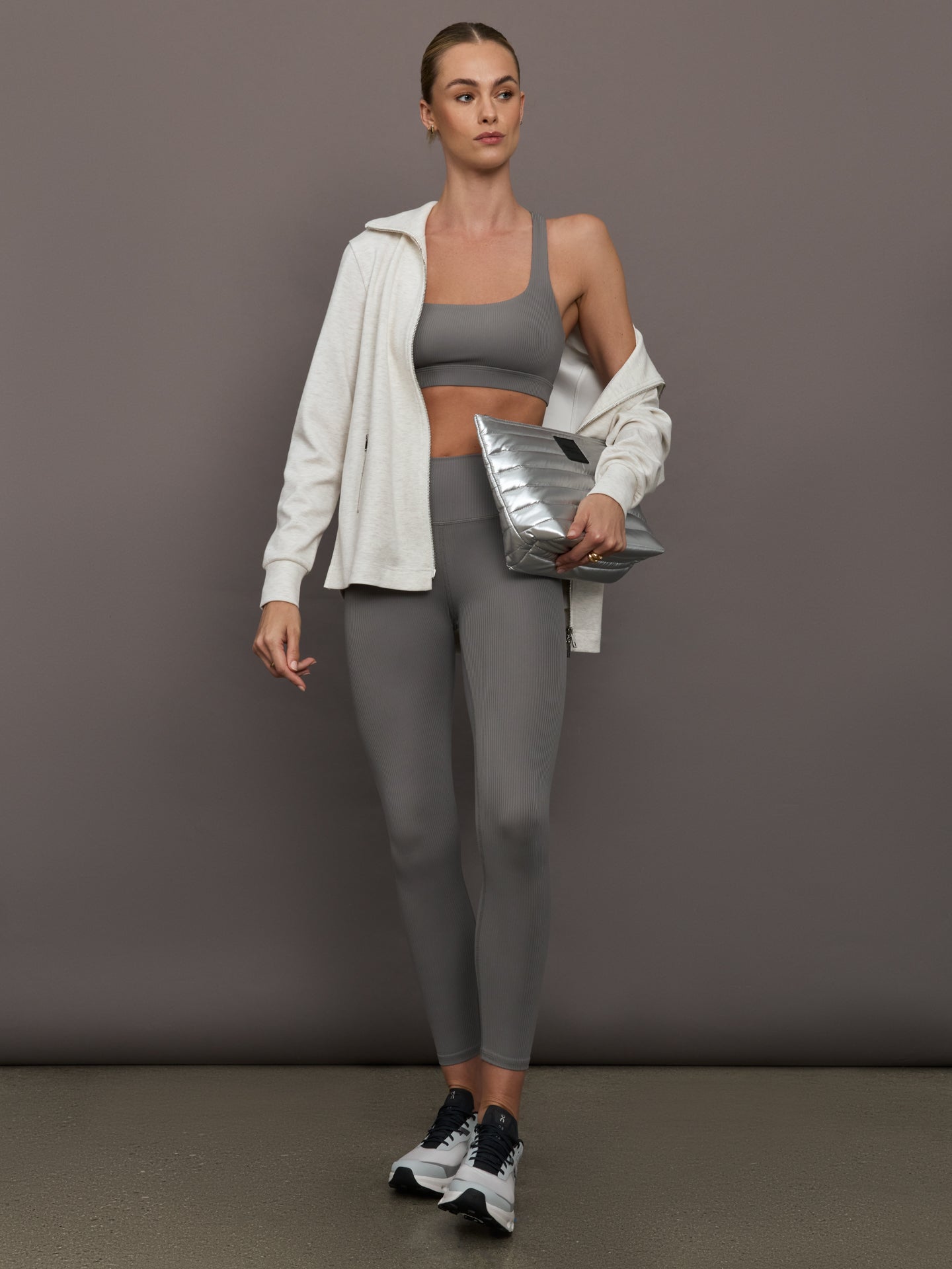 Carbon38 Racerback Bra in Ribbed Melt - Steel Grey