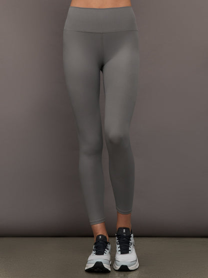Carbon38 High Rise Legging in Ribbed Melt - Steel Grey