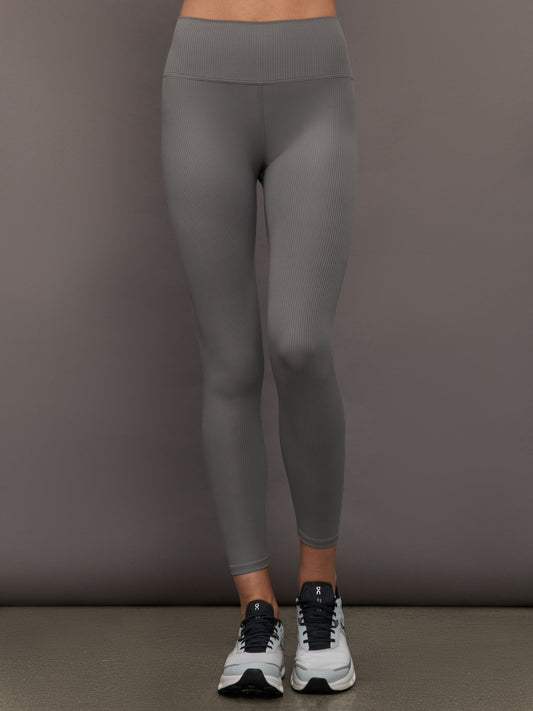 Carbon38 High Rise Legging in Ribbed Melt - Steel Grey