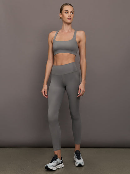 Carbon38 High Rise Legging in Ribbed Melt - Steel Grey