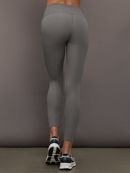 Carbon38 High Rise Legging in Ribbed Melt - Steel Grey