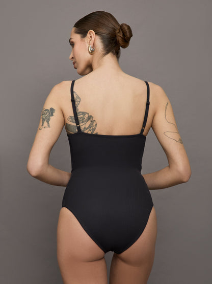 Carbon38 Bodysuit in Ribbed Melt - Black