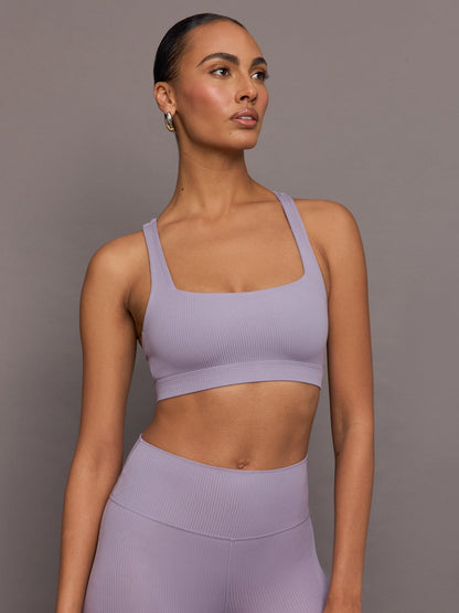 Carbon38 Racerback Bra in Ribbed Melt - Lavender Grey