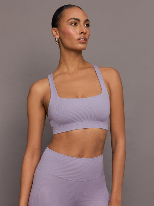 Carbon38 Racerback Bra in Ribbed Melt - Lavender Grey