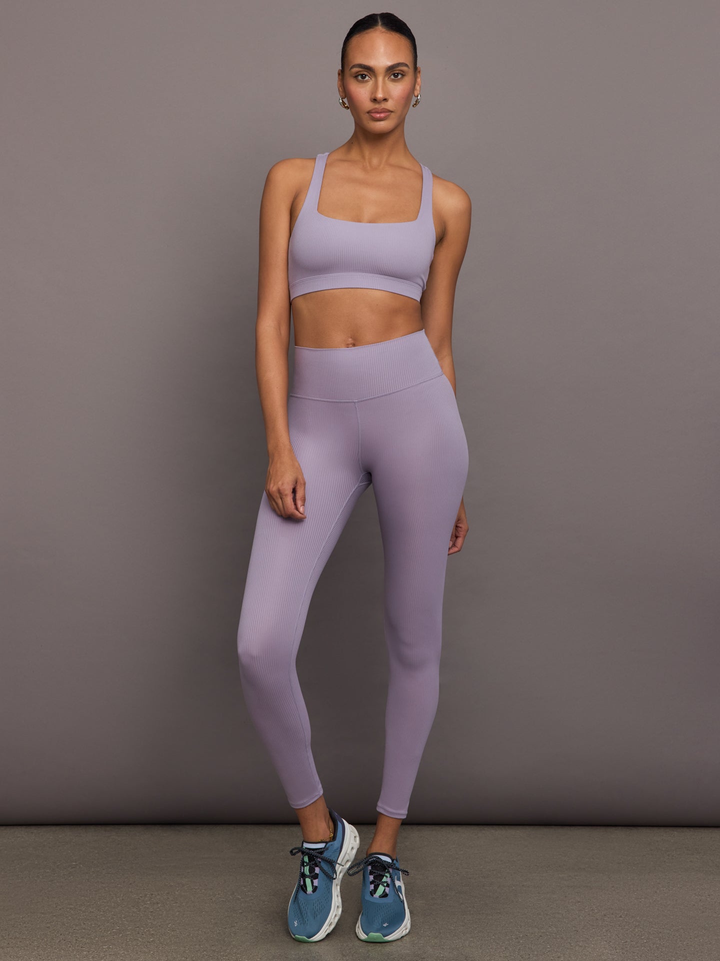 Carbon38 Racerback Bra in Ribbed Melt - Lavender Grey