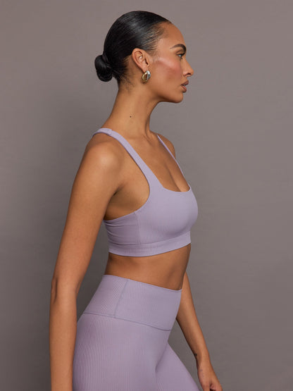 Carbon38 Racerback Bra in Ribbed Melt - Lavender Grey
