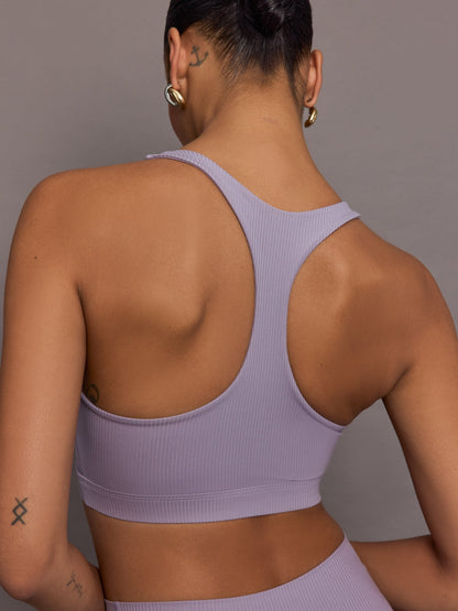 Carbon38 Racerback Bra in Ribbed Melt - Lavender Grey