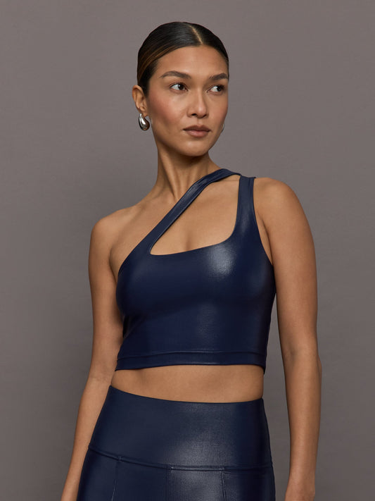 Carbon38 One Shoulder Bra Top in Takara Shine - Navy Blazer
