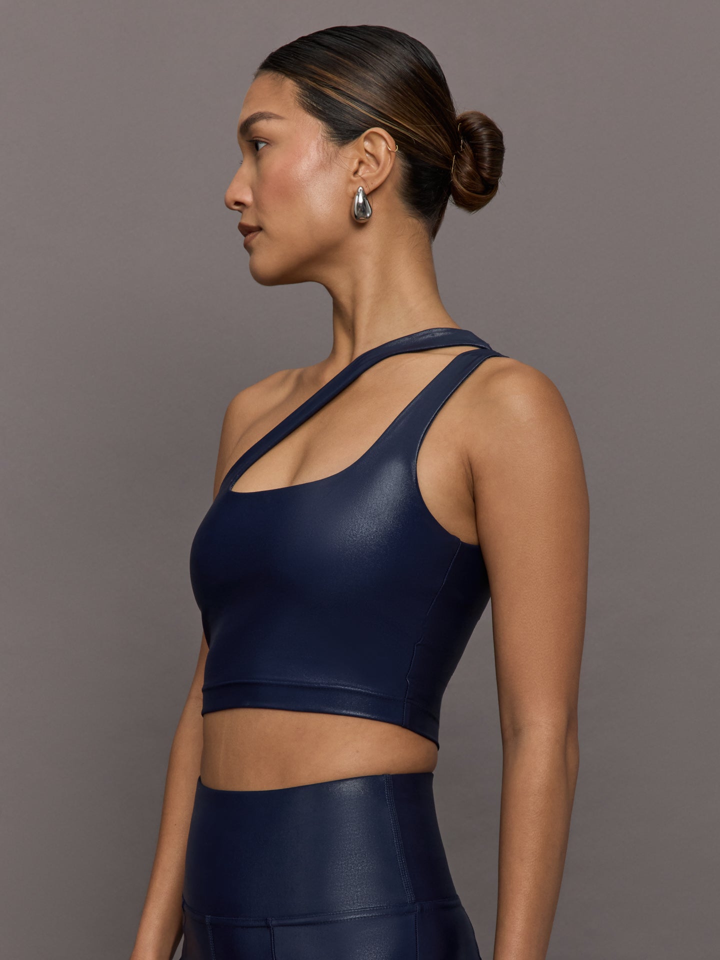 Carbon38 One Shoulder Bra Top in Takara Shine - Navy Blazer