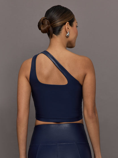 Carbon38 One Shoulder Bra Top in Takara Shine - Navy Blazer