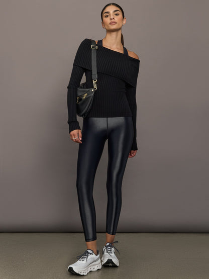 Carbon38 Black High Waisted 7/8 Legging in Takara Shine | Carbon38
