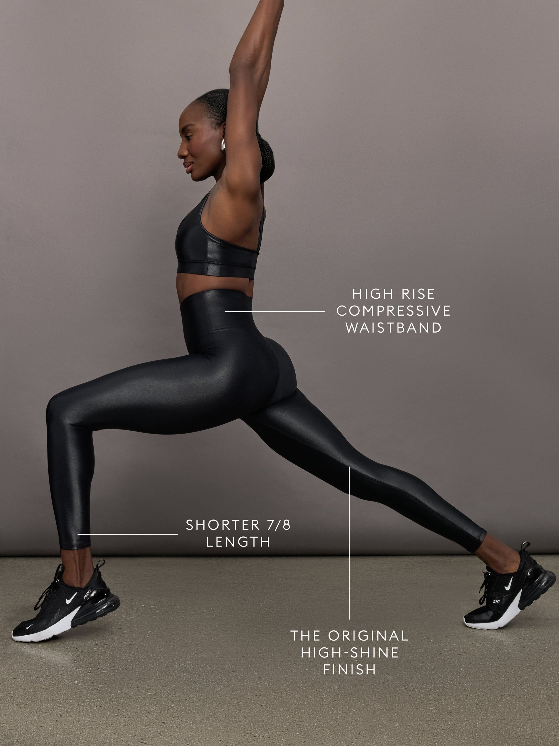 Carbon38 Black High Waisted 7/8 Legging in Takara Shine | Carbon38
