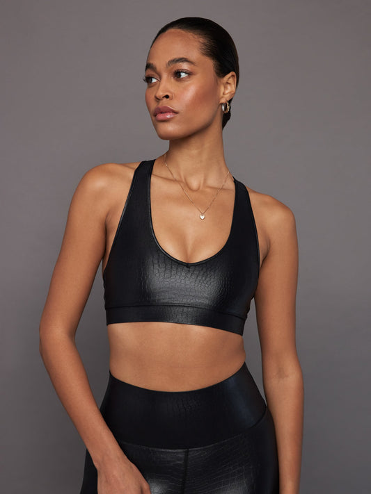 Carbon38 Action Bra 2.0 in Croc Takara Shine - Black
