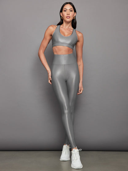 Carbon38 High Rise Full-Length Legging in Takara Shine - Steel Grey