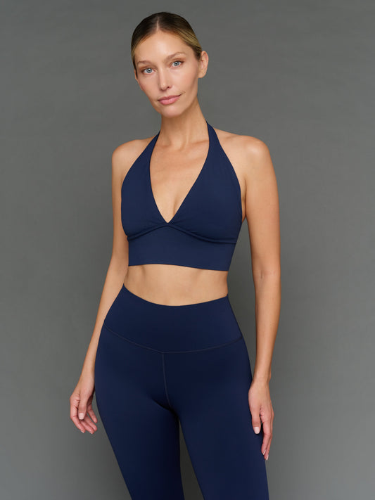 Carbon38 Halter Bra in Diamond Compression - Navy Blazer