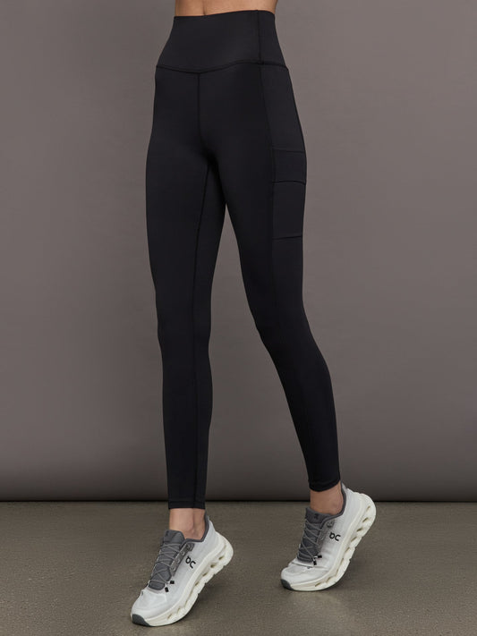 Carbon38 High Rise Pocket Legging in Diamond Compression - Black