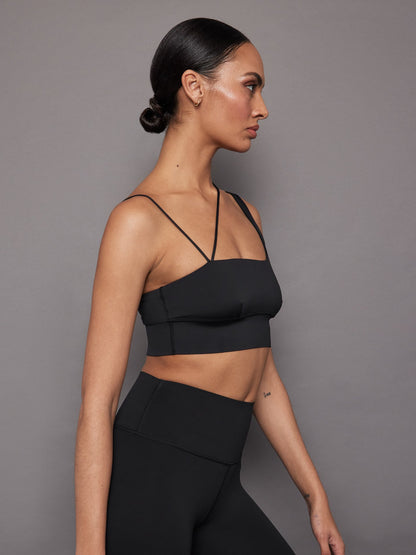 Carbon38 Asymmetrical Strappy Bra in Diamond Compression - Black