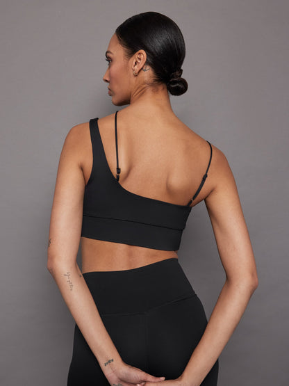 Carbon38 Asymmetrical Strappy Bra in Diamond Compression - Black