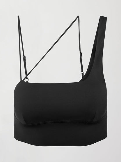 Carbon38 Asymmetrical Strappy Bra in Diamond Compression - Black